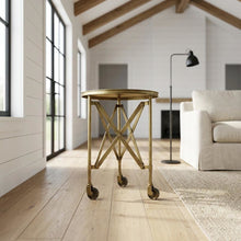 Round Industrial Side Table, Distressed Accent Table, Olive Ash