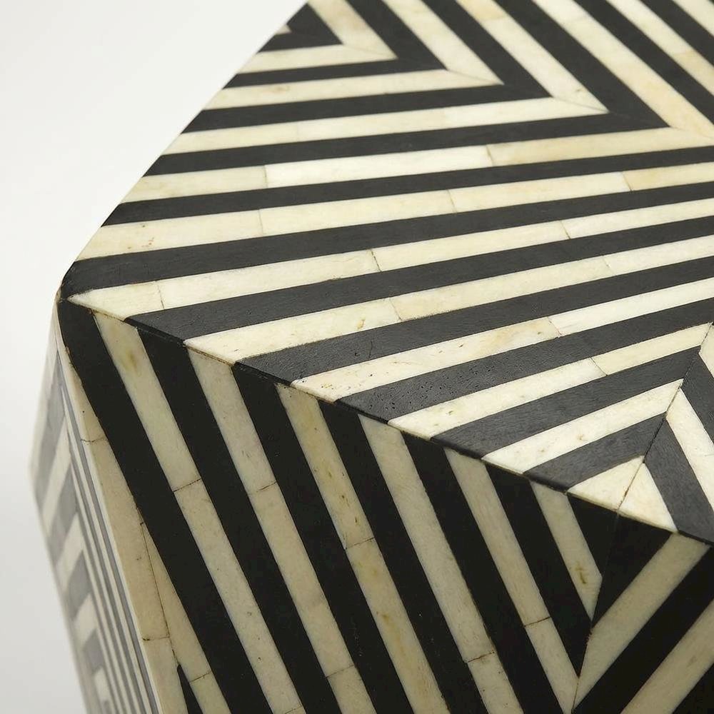 Geometric Square Side Table, Modern Bone Inlay Accent Table for Living Room