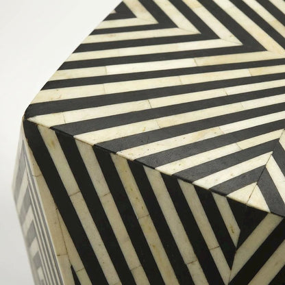 Geometric Square Side Table, Modern Bone Inlay Accent Table for Living Room