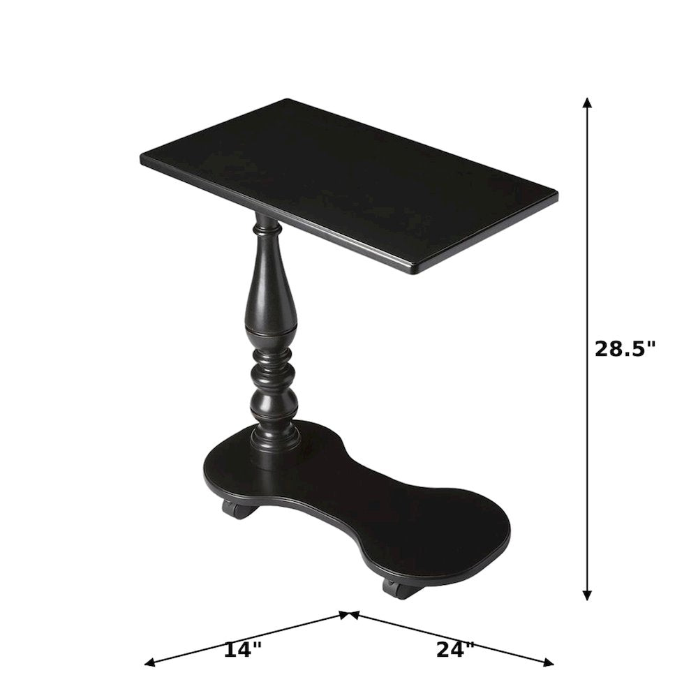 Birch Veneer Tray Table with Distressed Pedestal and Casters for Living Room