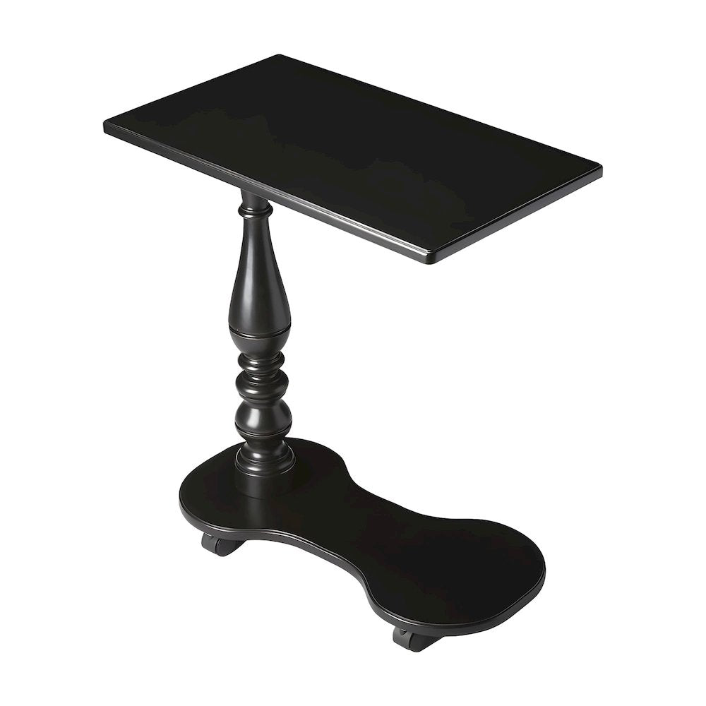 Birch Veneer Tray Table with Distressed Pedestal and Casters for Living Room