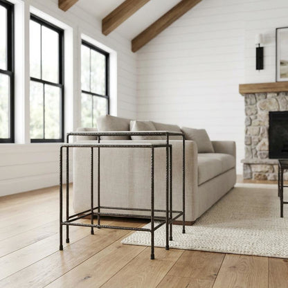 Marble Top Nesting Tables Set of 2, Transitional Side Tables, Black