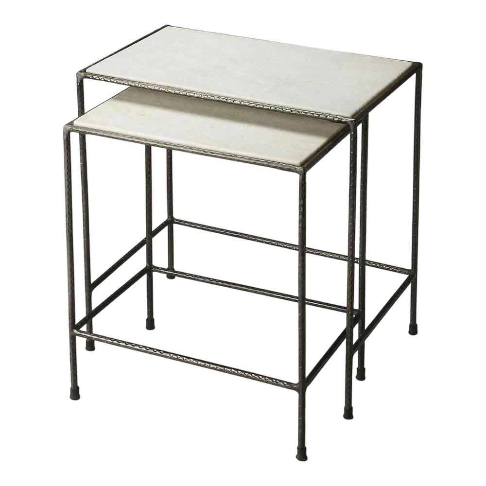 Marble Top Nesting Tables Set of 2, Transitional Side Tables, Black