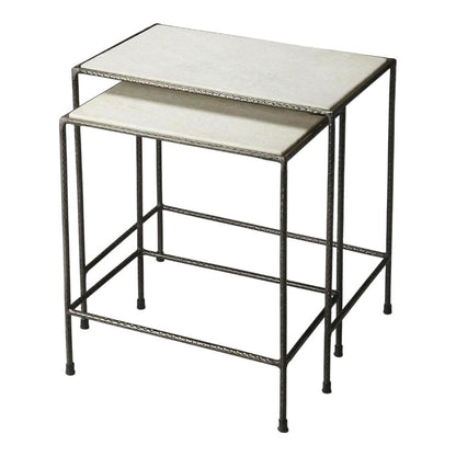 Marble Top Nesting Tables Set of 2, Transitional Side Tables, Black