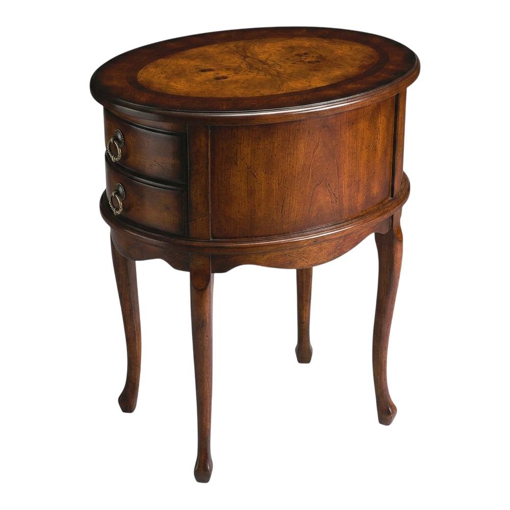 Oval Side Table with Storage Drawers, Traditional End Table, Cherry