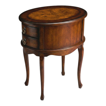 Oval Side Table with Storage Drawers, Traditional End Table, Cherry