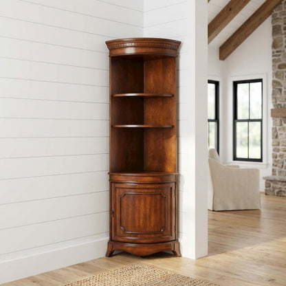 Quarter Round Corner Cabinet with Adjustable Shelf, Storage Cabinet, Cherry