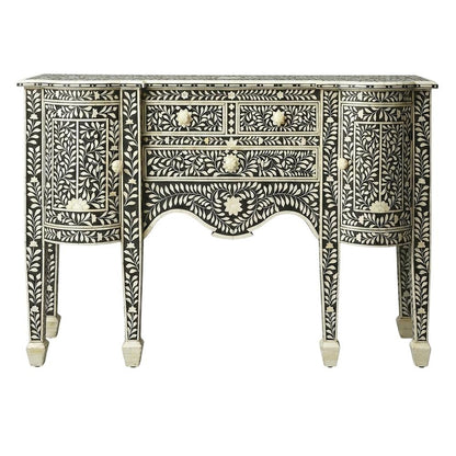 Boho Buffet Cabinet with 4 Drawers, Eclectic Sideboard, Black Bone