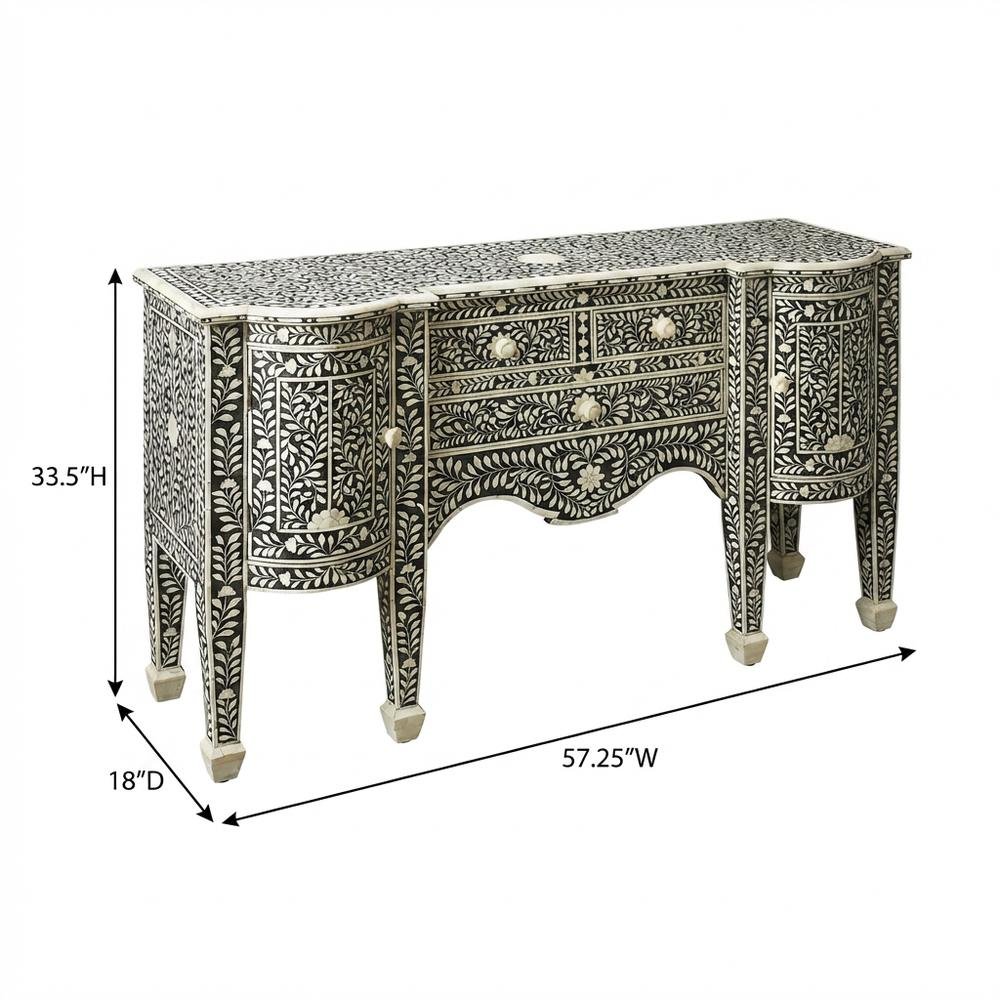 Boho Buffet Cabinet with 4 Drawers, Eclectic Sideboard, Black Bone