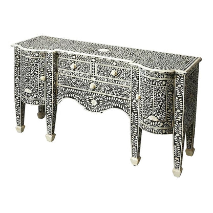 Boho Buffet Cabinet with 4 Drawers, Eclectic Sideboard, Black Bone