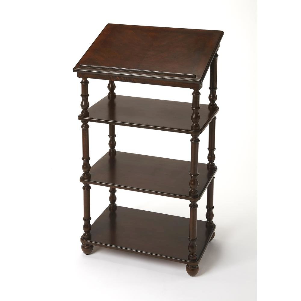 Traditional Library Stand with Storage for Home Office, Cherry, Cherry