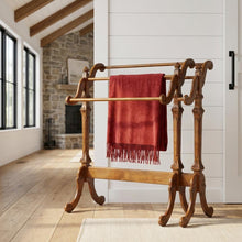 Wooden Blanket Stand with Trestle Base, Traditional Quilt Rack, Vintage Oak