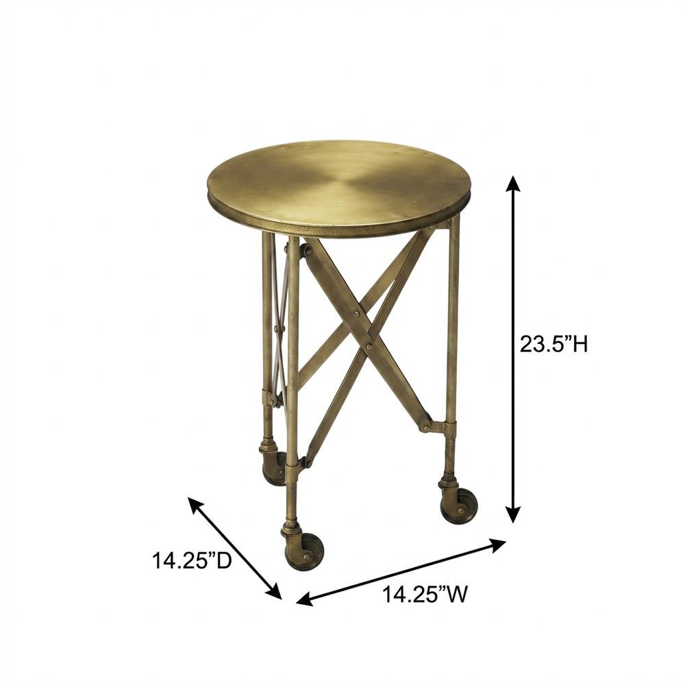 Round Industrial Side Table, Distressed Accent Table, Olive Ash