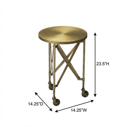 Round Industrial Side Table, Distressed Accent Table, Olive Ash