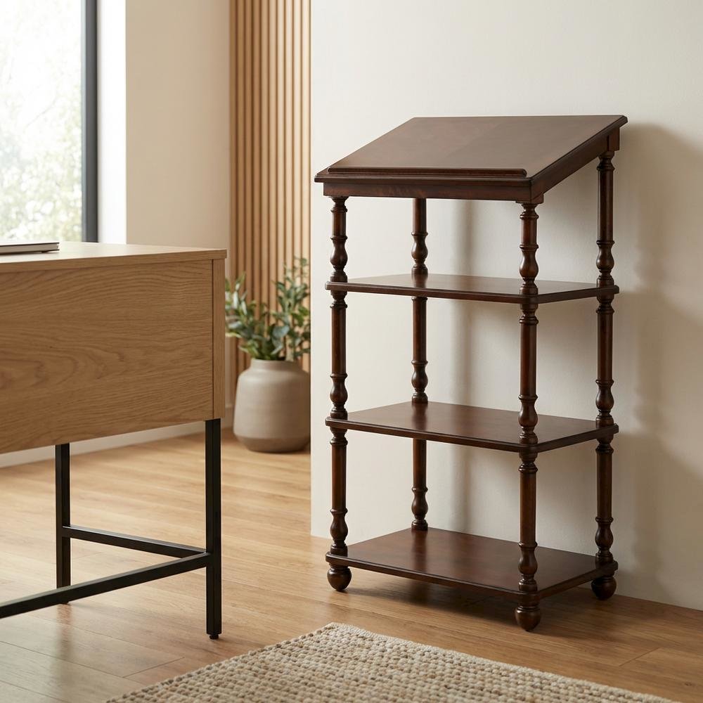 Traditional Library Stand with Storage for Home Office, Cherry, Cherry