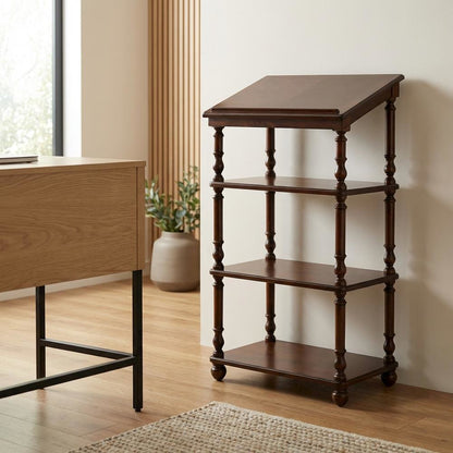 Traditional Library Stand with Storage for Home Office, Cherry, Cherry
