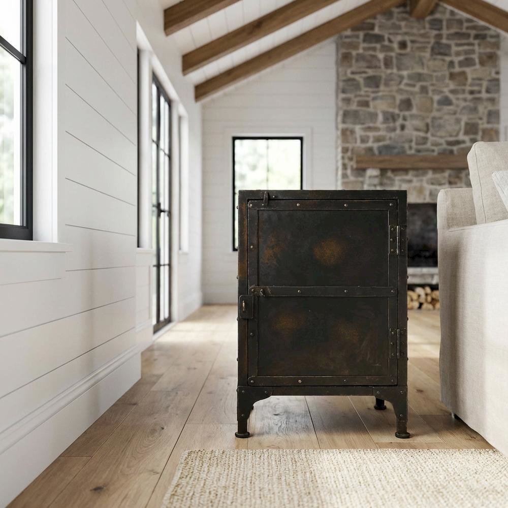 Industrial Side Chest with Distressed Finish, End Table for Living Room