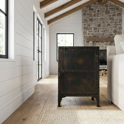 Industrial Side Chest with Distressed Finish, End Table for Living Room