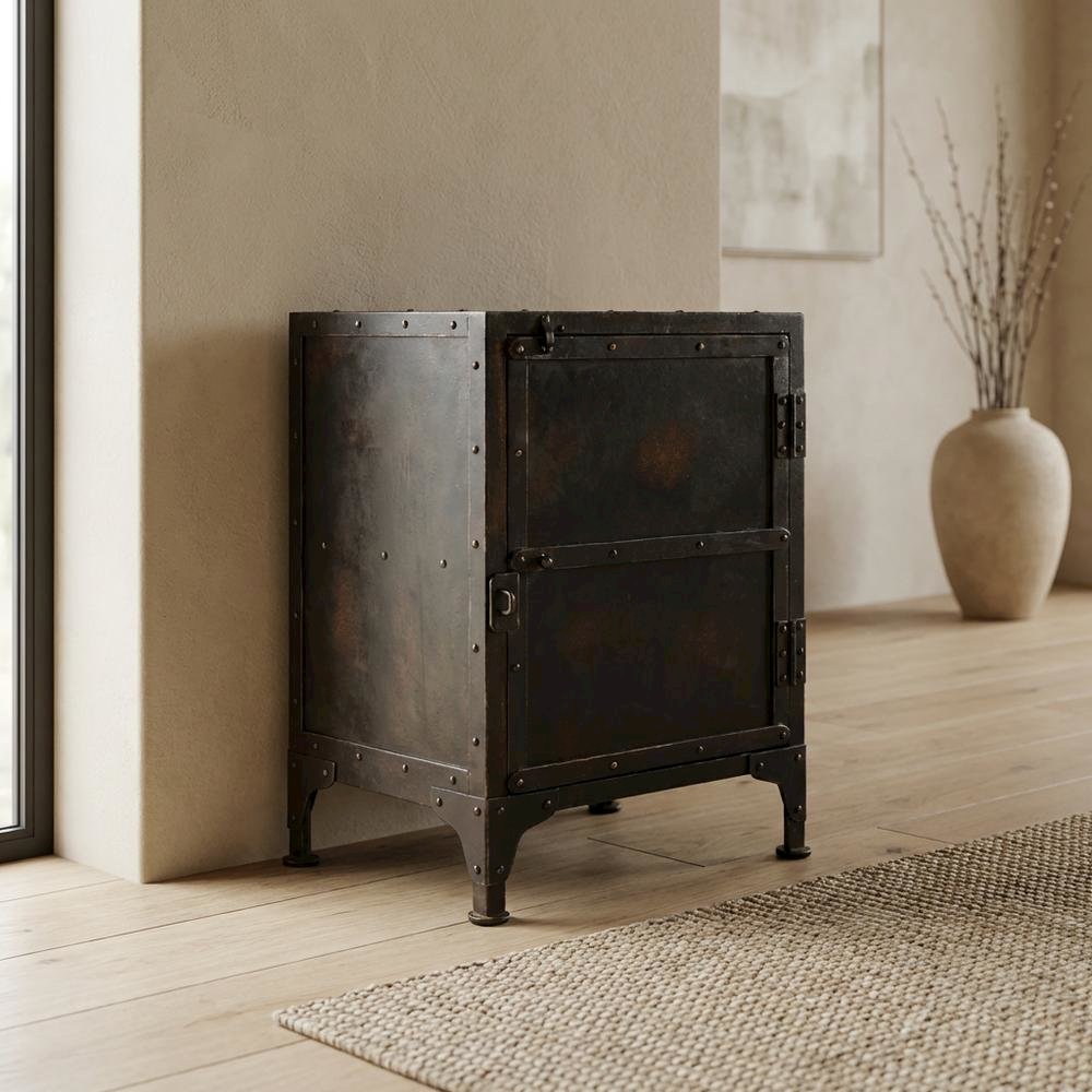 Industrial Side Chest with Distressed Finish, End Table for Living Room