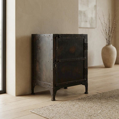 Industrial Side Chest with Distressed Finish, End Table for Living Room