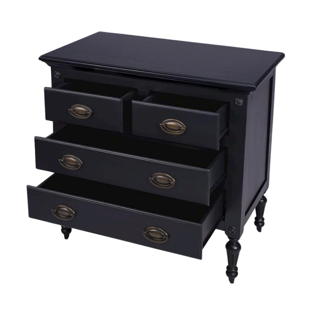 Black Chest of Drawers – 4 Drawer Dresser for Bedroom Wooden Storage