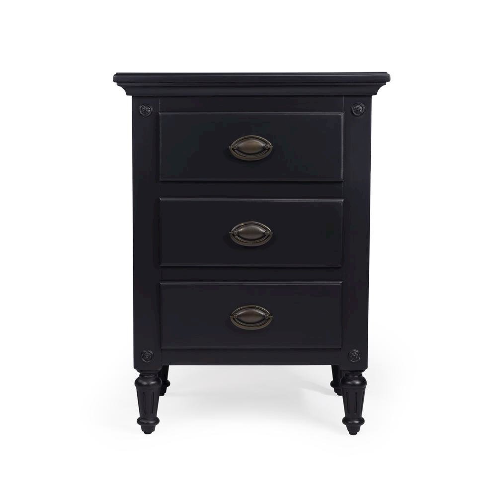 Black Wood Nightstand with Drawers – Classic 3 Drawer Bedroom Table