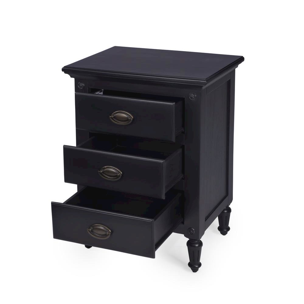 Black Wood Nightstand with Drawers – Classic 3 Drawer Bedroom Table