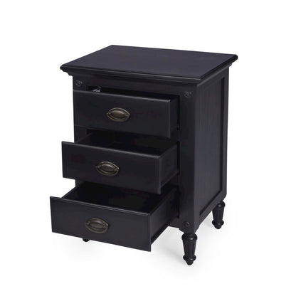 Black Wood Nightstand with Drawers – Classic 3 Drawer Bedroom Table