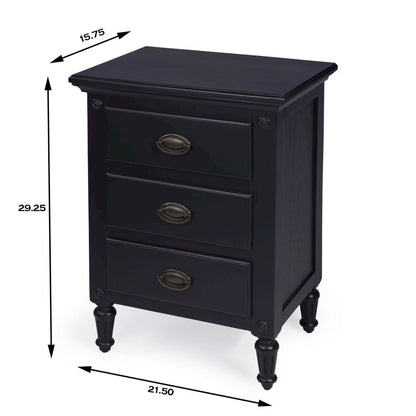 Black Wood Nightstand with Drawers – Classic 3 Drawer Bedroom Table