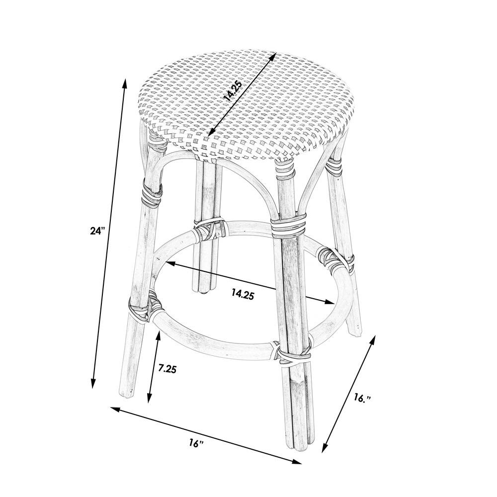 Tobias Rattan Round 24" Counter Stool, Gray and White Stripe