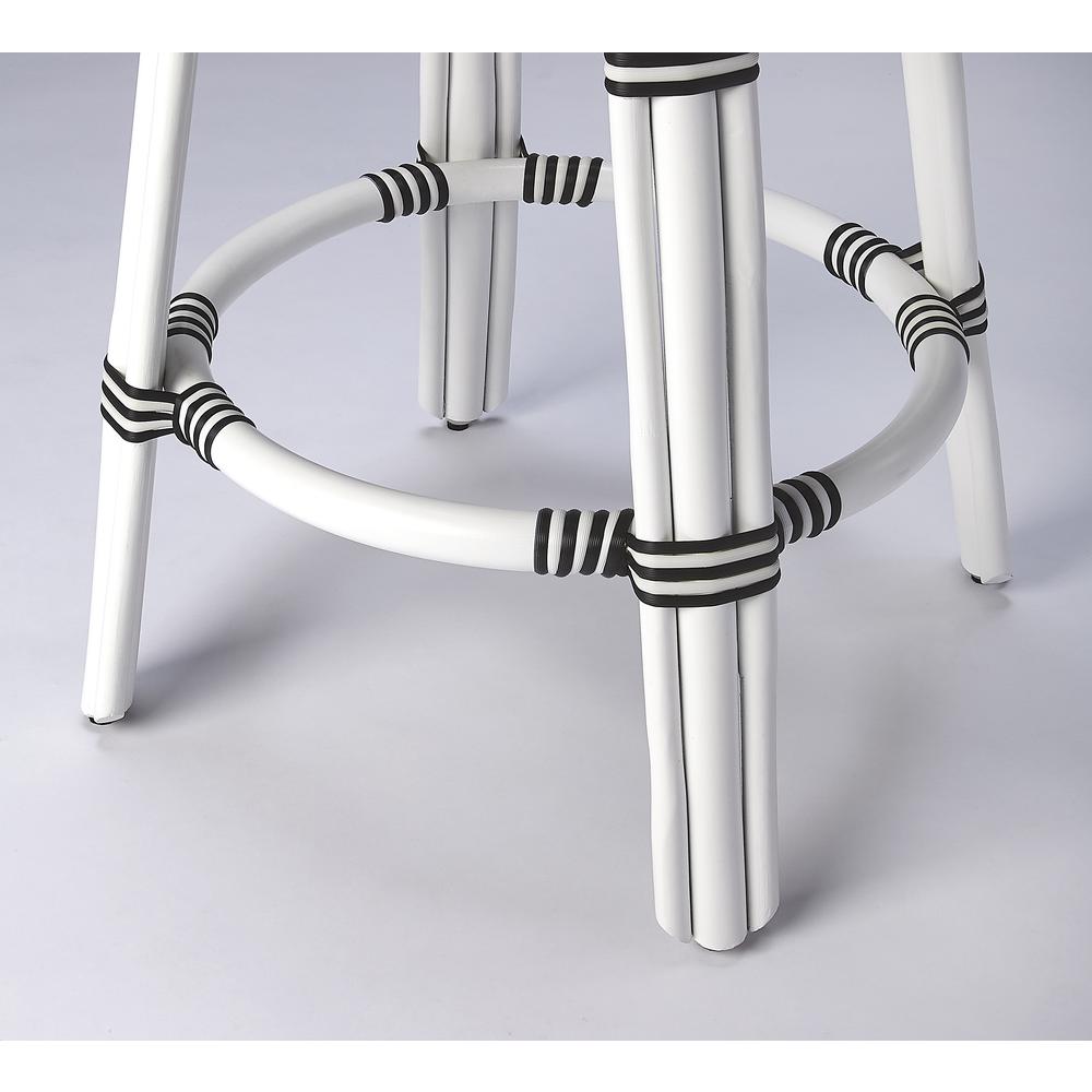 Tobias Rattan Round 24" Counter Stool, White and Black Dot