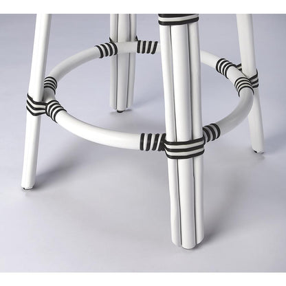 Tobias Rattan Round 24" Counter Stool, White and Black Dot