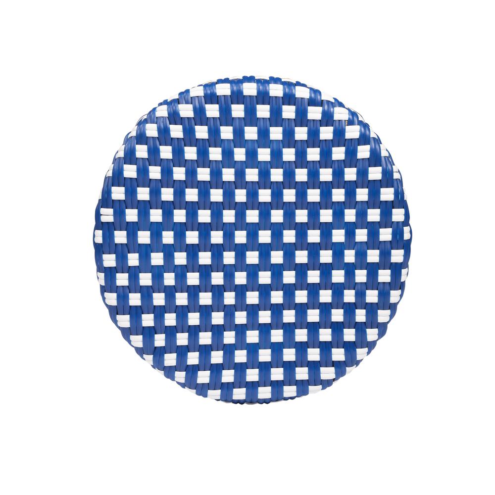 Tobias Rattan Round 24" Counter Stool, Blue and White Dot
