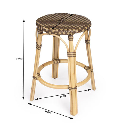 Tobias Rattan Round 24" Counter Stool, Brown and Tan Dot