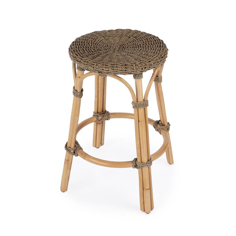 Tobias Rattan Round 24" Counter Stool, Light Brown