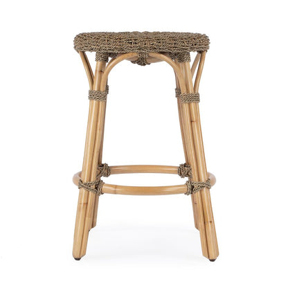Tobias Rattan Round 24" Counter Stool, Light Brown