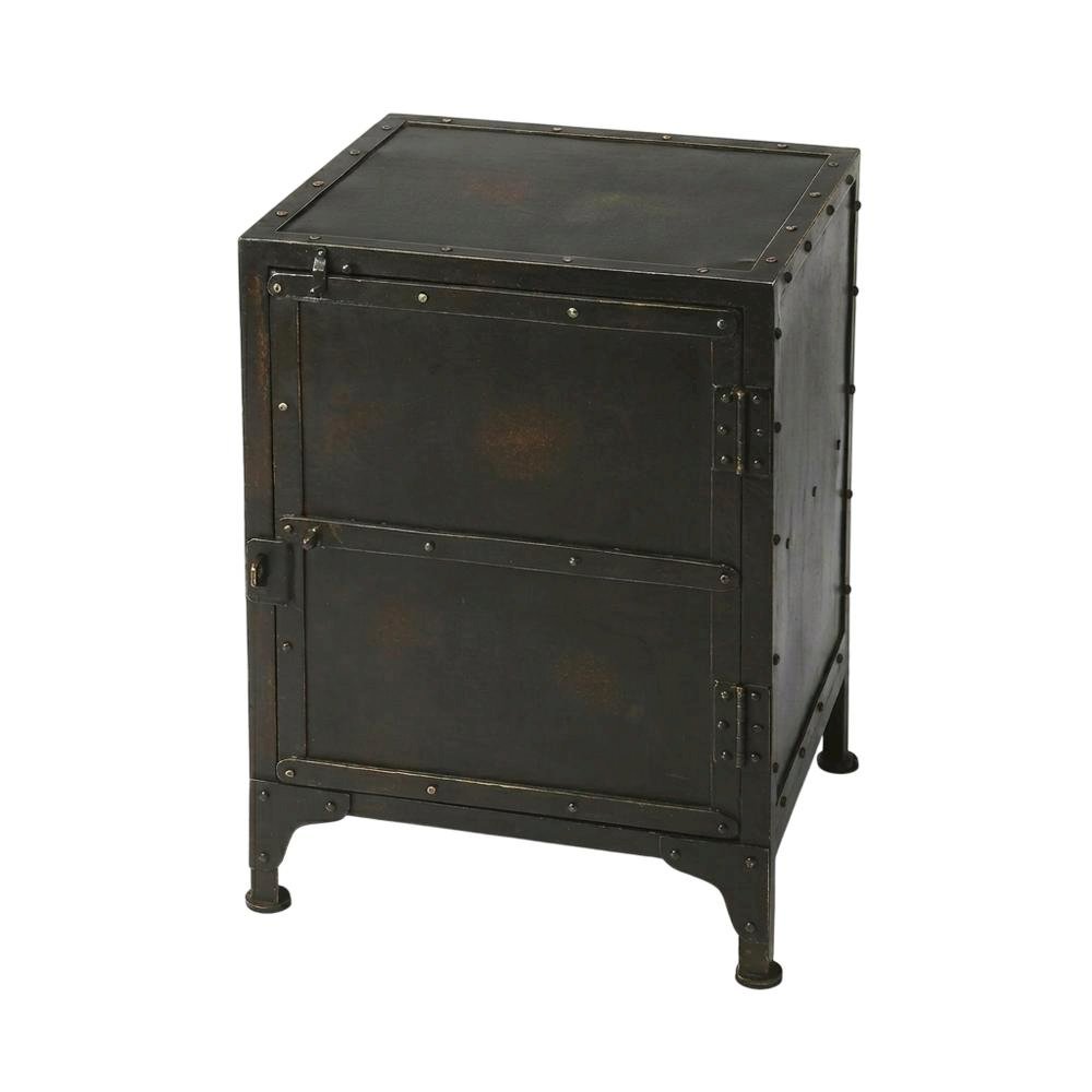 Industrial Side Chest with Distressed Finish, End Table for Living Room