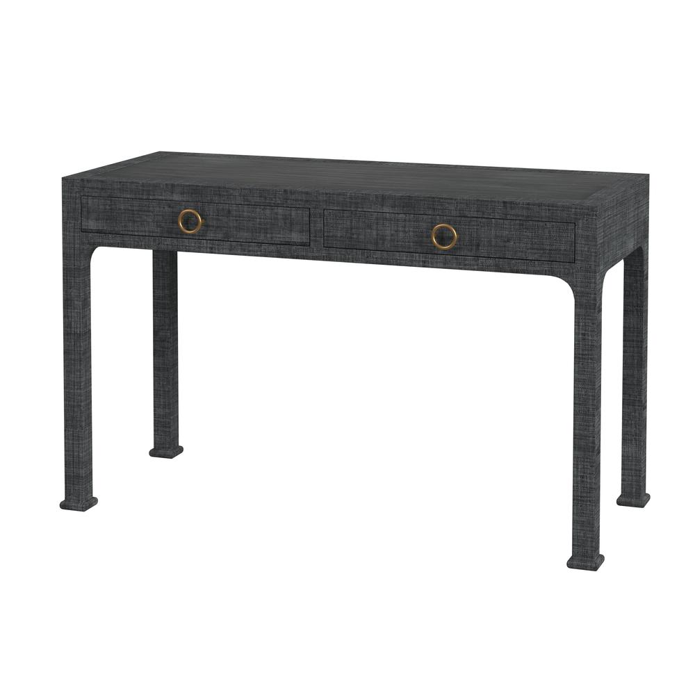 Chatham Raffia and Wood 2- Drawer Desk in Charcoal, Charcoal