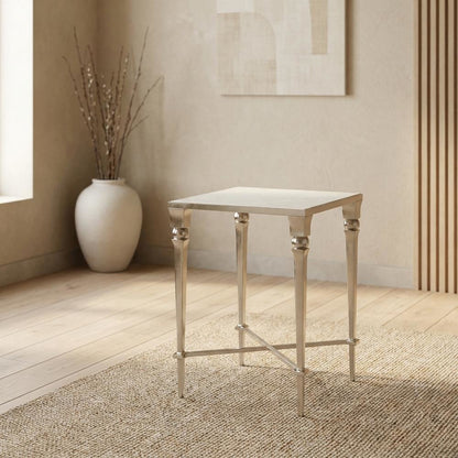 Square End Table with Marble Top, Modern Accent Side Table for Living Room