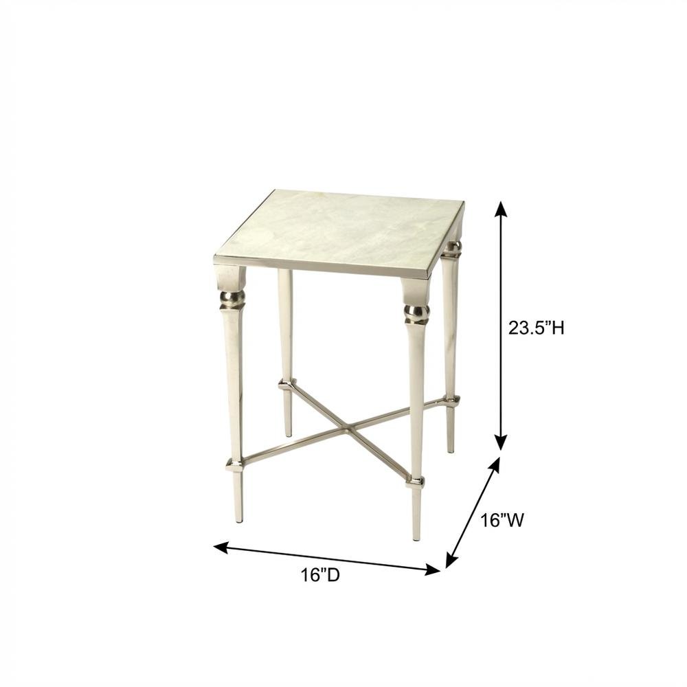 Square End Table with Marble Top, Modern Accent Side Table for Living Room