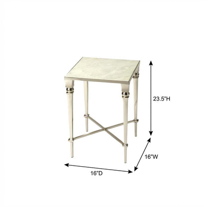 Square End Table with Marble Top, Modern Accent Side Table for Living Room