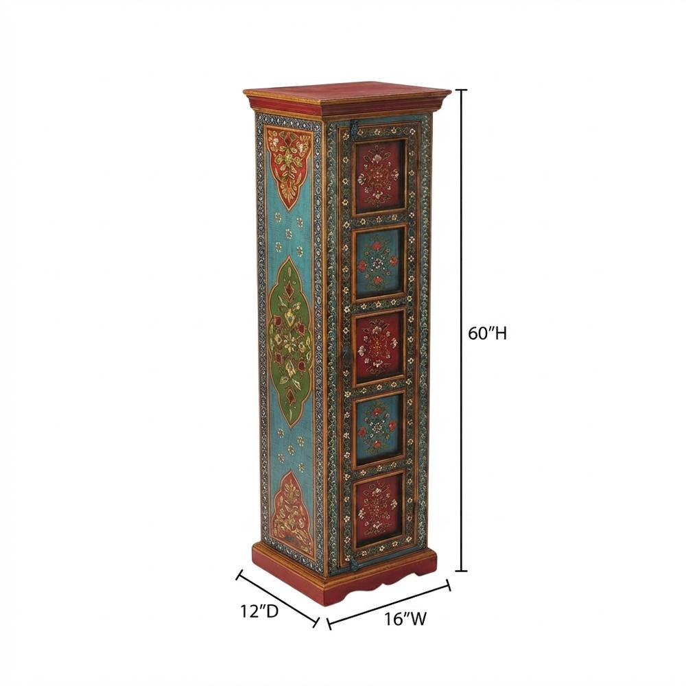 Hand Painted Tall Storage Cabinet, Boho Eclectic Accent Cabinet for Living Room