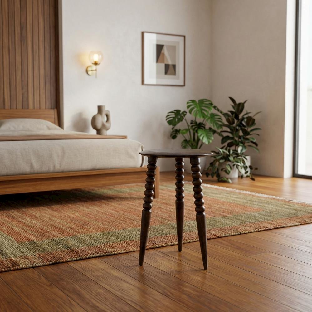 Round Wood Side Table – Small Round Nightstand in Brown Mango Finish