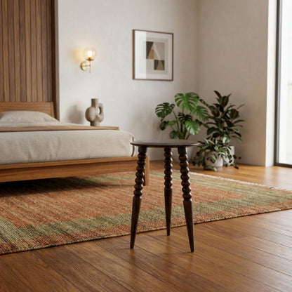 Round Wood Side Table – Small Round Nightstand in Brown Mango Finish