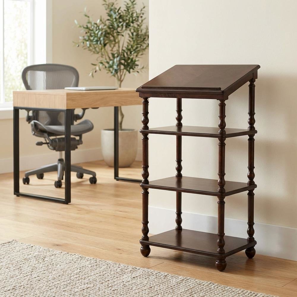 Traditional Library Stand with Storage for Home Office, Cherry, Cherry