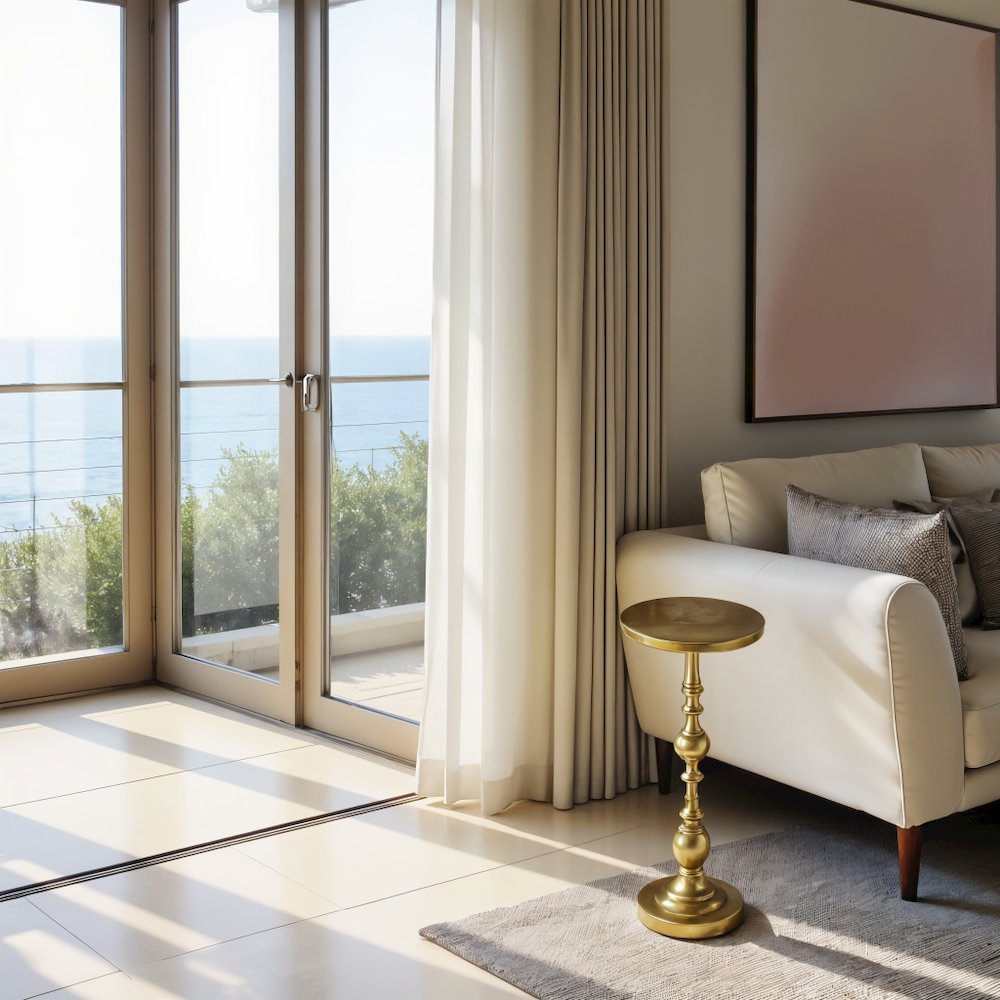 Elegant Gold Pedestal Side Table for Cocktails or Drinks - Modern Accent