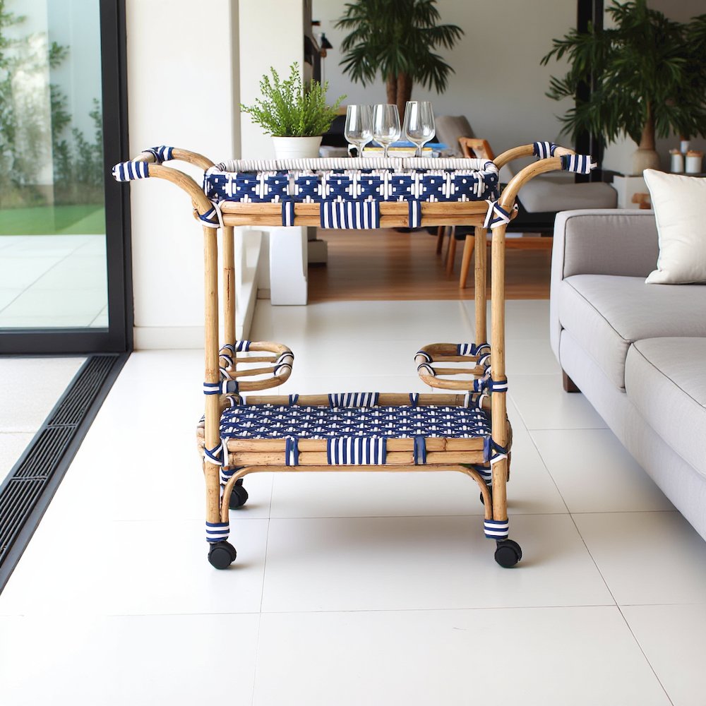 Blue Bar Cart - Small Home Bar & Serving Cart with Stylish Design