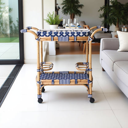 Blue Bar Cart - Small Home Bar & Serving Cart with Stylish Design