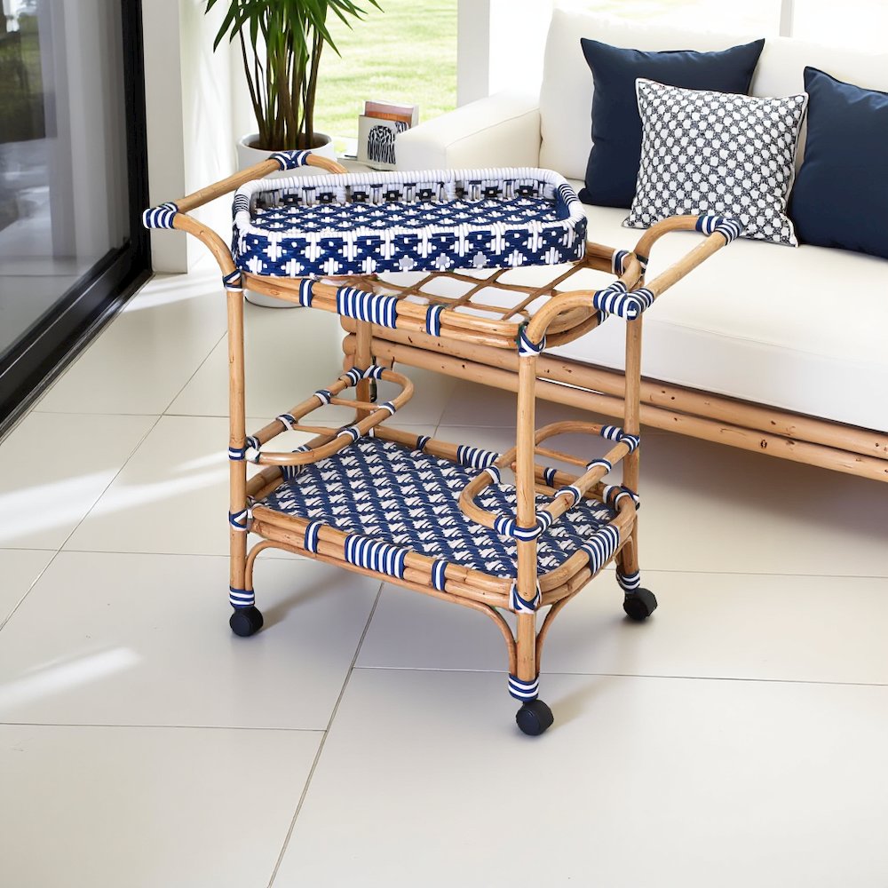 Blue Bar Cart - Small Home Bar & Serving Cart with Stylish Design