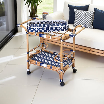 Blue Bar Cart - Small Home Bar & Serving Cart with Stylish Design